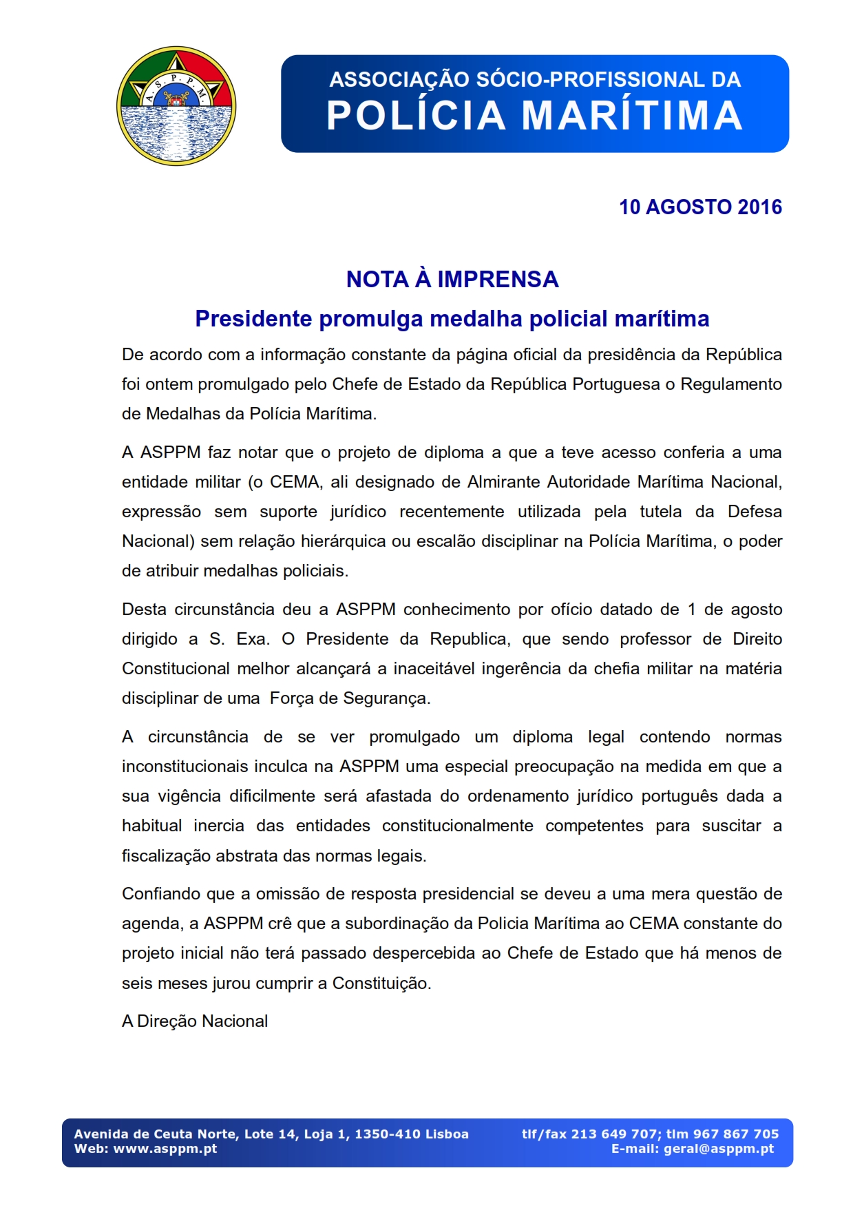 NOTA IMPRENSA 10JUL16