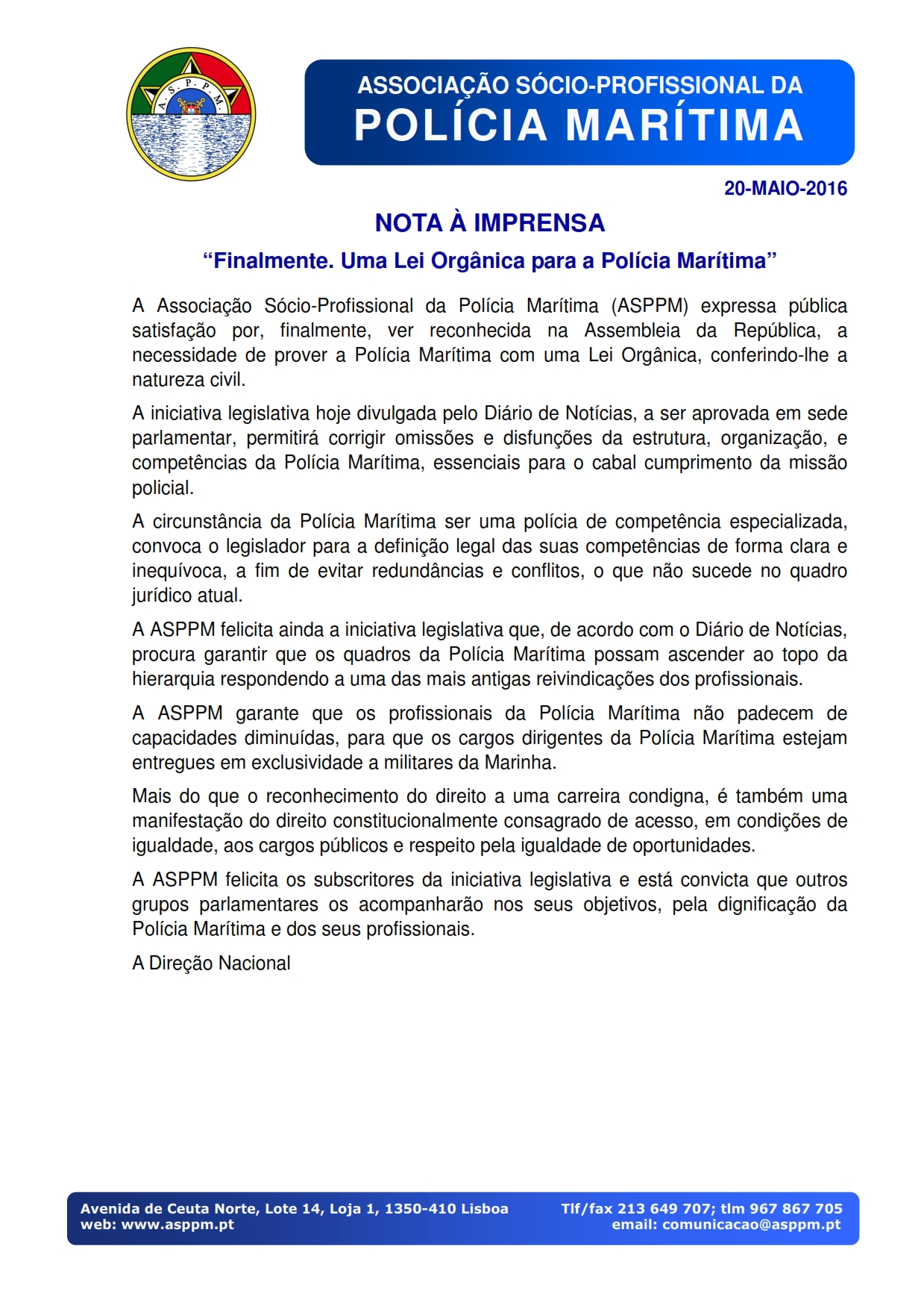 NOTA IMPRENSA 20MAI2016